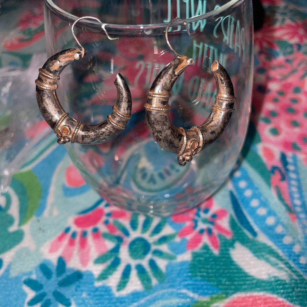 Vintage Bronze hanging hoop earrings